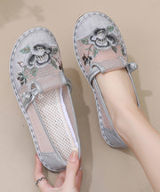 Pink Breathable Mesh Handmade Embroidery Flat Feet Shoes