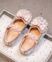 Pink Buckle Strap Flat Shoes Bow Zircon For Kids Girls