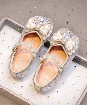 Pink Buckle Strap Flat Shoes Bow Zircon For Kids Girls