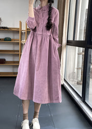 Rose red Button Pockets Corduroy Dresses Winter