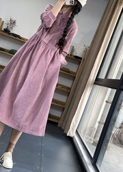 Blue Button Pockets Corduroy Dresses Winter