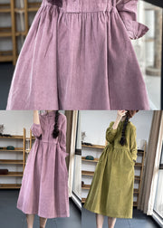 Purple Button Pockets Corduroy Dresses Winter