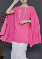 Pink Chiffon Shirt Tops Oversized Cloak Sleeves