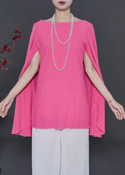 Pink Chiffon Shirt Tops Oversized Cloak Sleeves