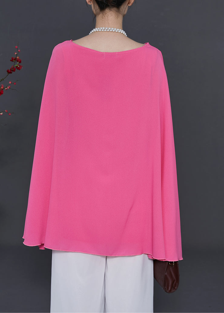 Pink Chiffon Shirt Tops Oversized Cloak Sleeves