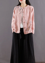 Pink Chinese Button Patchwork Cotton Coat Jacquard Long Sleeve