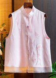 Pink Chinese Button Silk Waistcoat Stand Collar Summer