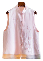 Pink Chinese Button Silk Waistcoat Stand Collar Summer