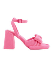 Pink Chunky Heel Chic Bow Buckle Strap Splicing Sandals