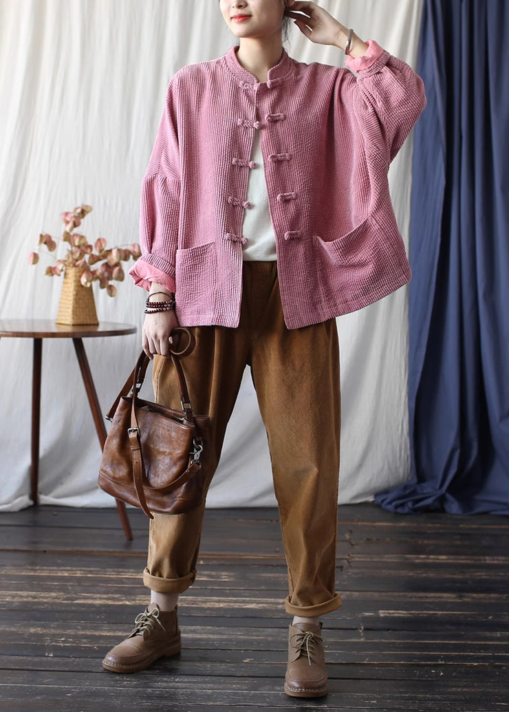 Pink Corduroy Oriental Coat Oversized Spring