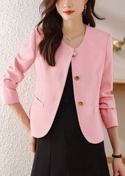 Pink Cotton Short Coats Metal Buttons Spring