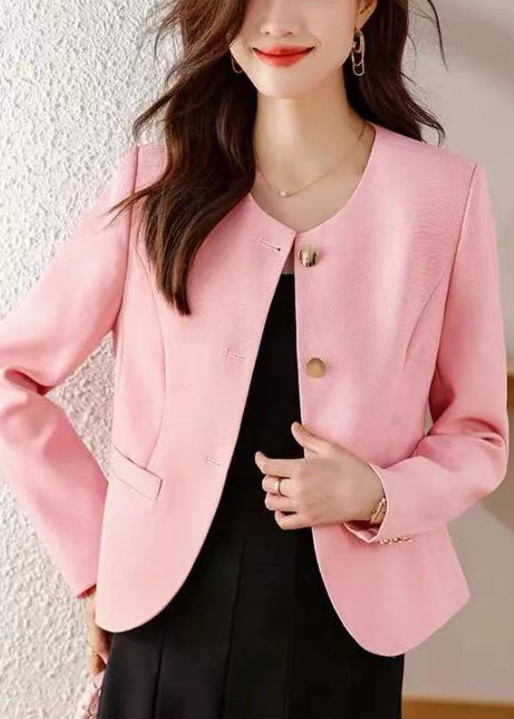 Pink Cotton Short Coats Metal Buttons Spring