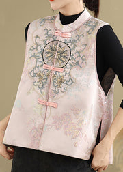 Pink Cotton Vest Embroidered Oriental Button Sleeveless