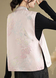 Pink Cotton Vest Embroidered Oriental Button Sleeveless