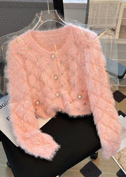 Pink Cozy Fuzzy Fur Fluffy Cardigan Zircon Spring