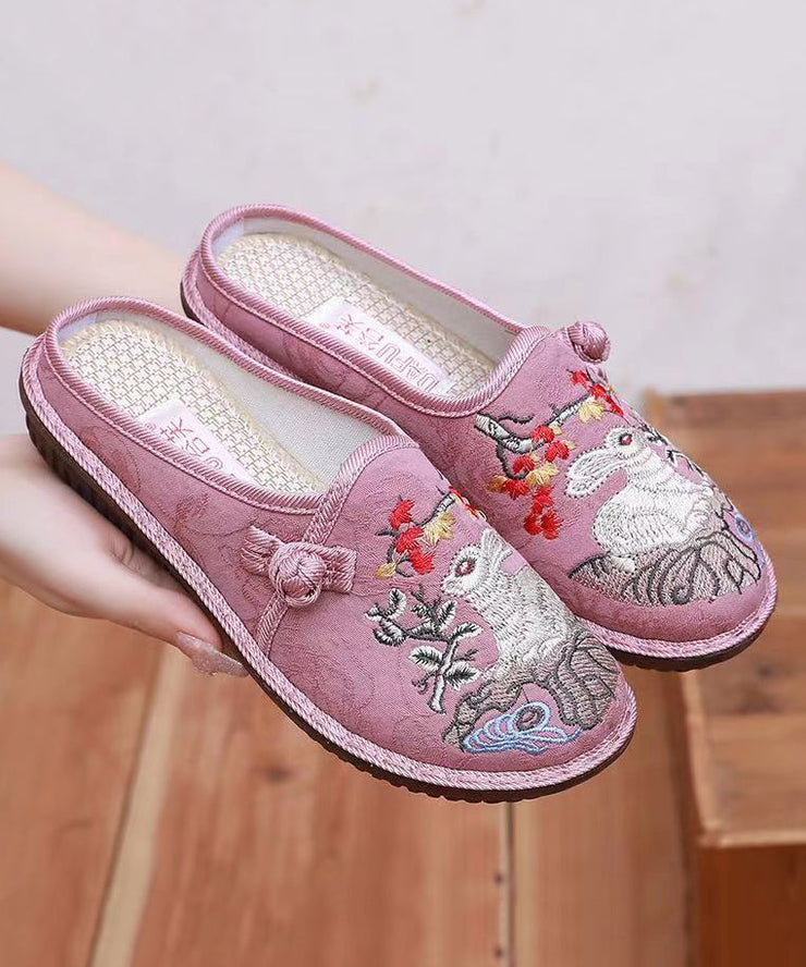 Pink Embroidery Retro Splicing Slide Sandals soolinen shoes-20251