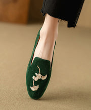Pink Embroidery Suede Flat Shoes For Women Retro