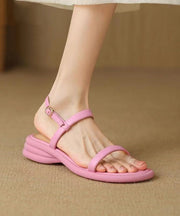 Pink Fashion Buckle Strap Splicing Chunky Sandals Peep Toe