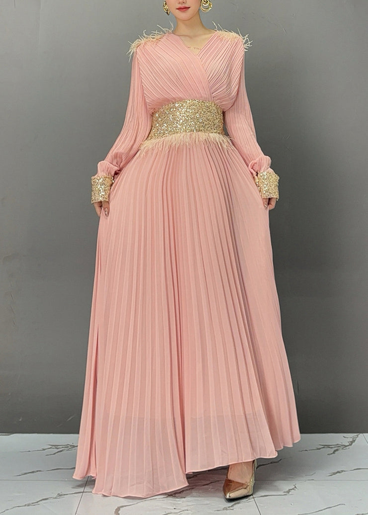 Pink Flattering Vacation Long Dresses Long Sleeve