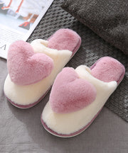 Pink Fuzzy Wool Lined Slippers Shoes Cute Splicing Heart