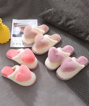 Pink Fuzzy Wool Lined Slippers Shoes Cute Splicing Heart