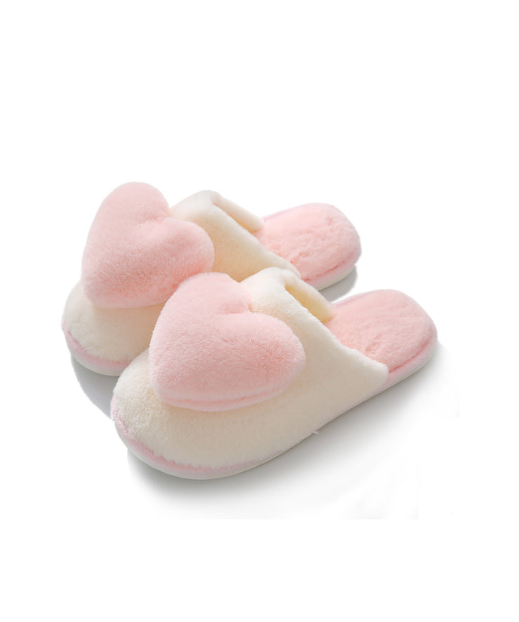 Pink Fuzzy Wool Lined Slippers Shoes Cute Splicing Heart