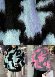 Pink Geometric Cozy Knit Men Sweater O Neck Winter