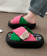 Pink Green Platform Faux Leather Beautiful Splicing Slide Sandals