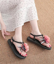 Pink Holiday Flat Sandals Splicing Floral Peep Toe