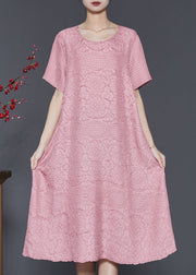 Pink Jacquard Cotton Vacation Dresses Oversized Summer