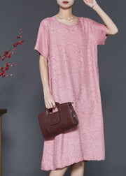 Pink Jacquard Cotton Vacation Dresses Oversized Summer