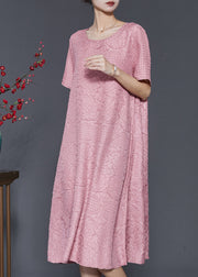 Pink Jacquard Cotton Vacation Dresses Oversized Summer