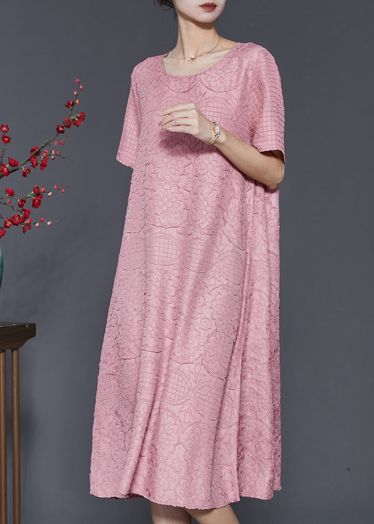 Pink Jacquard Cotton Vacation Dresses Oversized Summer