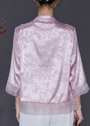 Pink Jacquard Silk Chinese Style Shirt Top Embroidered Spring