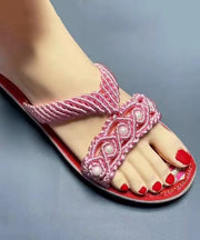 Pink Knit Fabric DIY Splicing Nail Bead Slide Sandals Peep Toe