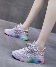 Pink Lace Up Splicing Breathable Mesh Platform Sport Shoes