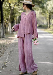 Pink Linen Two Piece Set Asymmetrical Wrinkled Spring