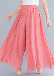 Pink Linen Wide Leg Pants High Waist Wrinkled Summer