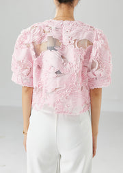 Pink Original Design Tulle Shirts Wrinkled Summer