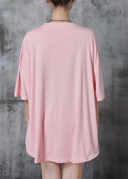 Pink Oversized Cotton Tank Tops Asymmetrical Summer