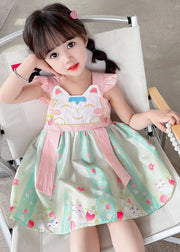 Pink Patchwork Cotton Baby Girls Dresses Embroideried Wrinkled Summer