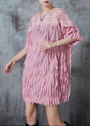 Pink Patchwork Cotton Day Dresses Oversized Summer