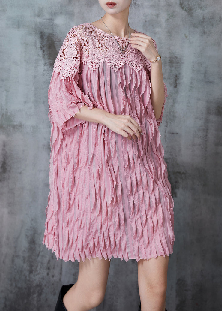 Pink Patchwork Cotton Day Dresses Oversized Summer