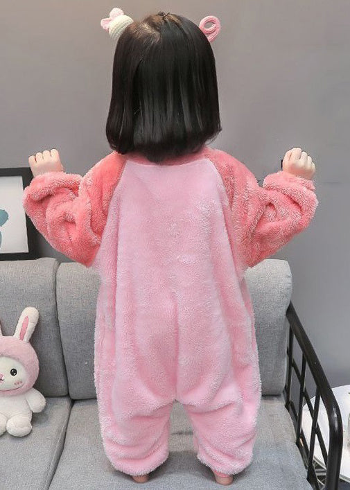 Pink Patchwork Kids Girls Pajamas Jumpsuit O Neck Spring