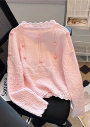 Pink Patchwork Knit Cardigan Oversized Spring