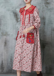 Pink Patchwork Linen Holiday Dresses Embroidered Print Spring