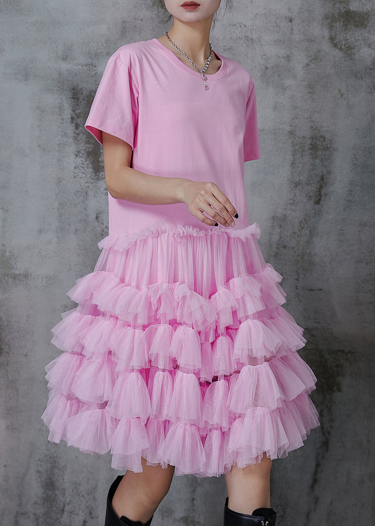 Pink Patchwork Tulle Party Dress Oversized Summer