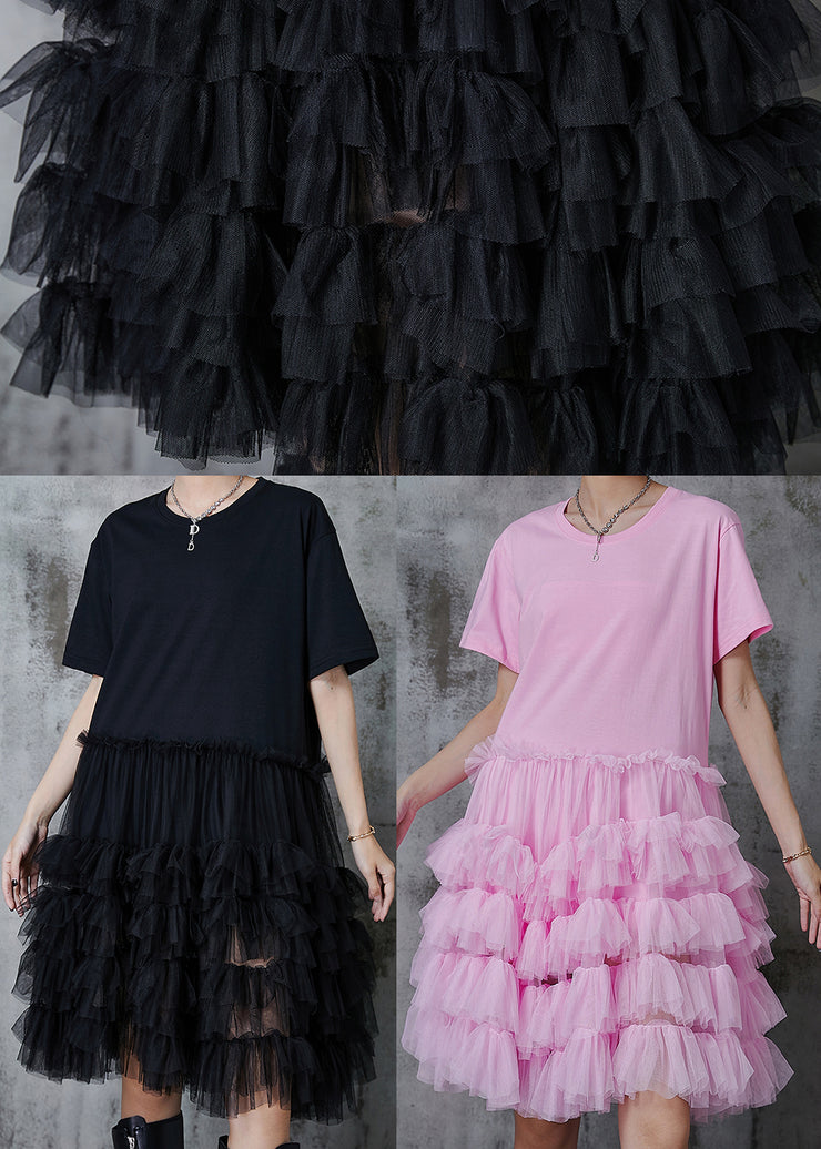 Pink Patchwork Tulle Party Dress Oversized Summer