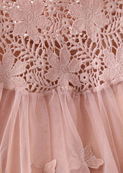 Pink Patchwork Tulle Two Pieces Set Embroideried Floral Spring