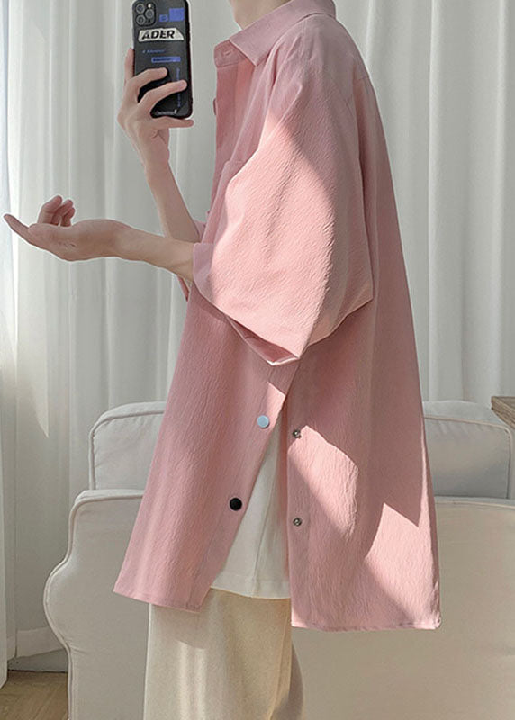 Pink Peter Pan Collar Cozy Chiffon Shirt Summer